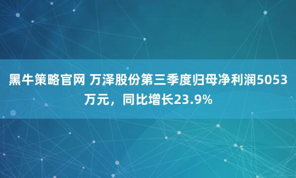 黑牛策略官网 万泽股份第三季度归母净利润5053万元，同比增长23.9%